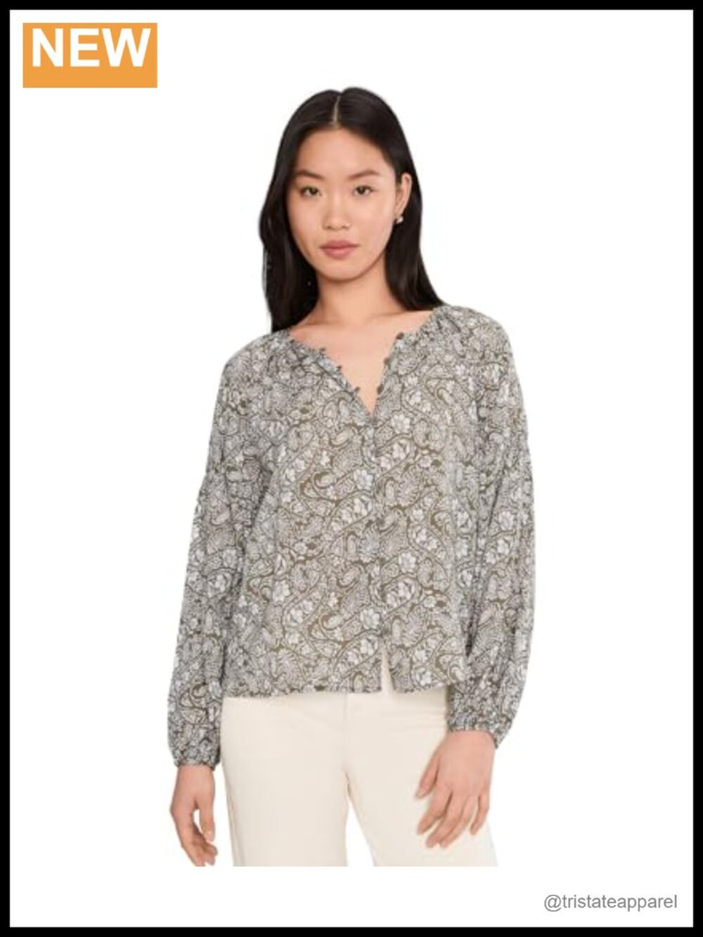 Women's Floral Puff Sleeve Button Blouse 100% Lyocell